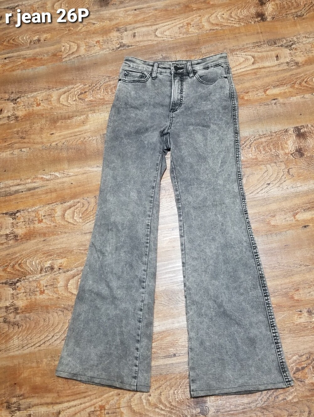 R Jean 26P Gray Acid-Wash Flared Jeans